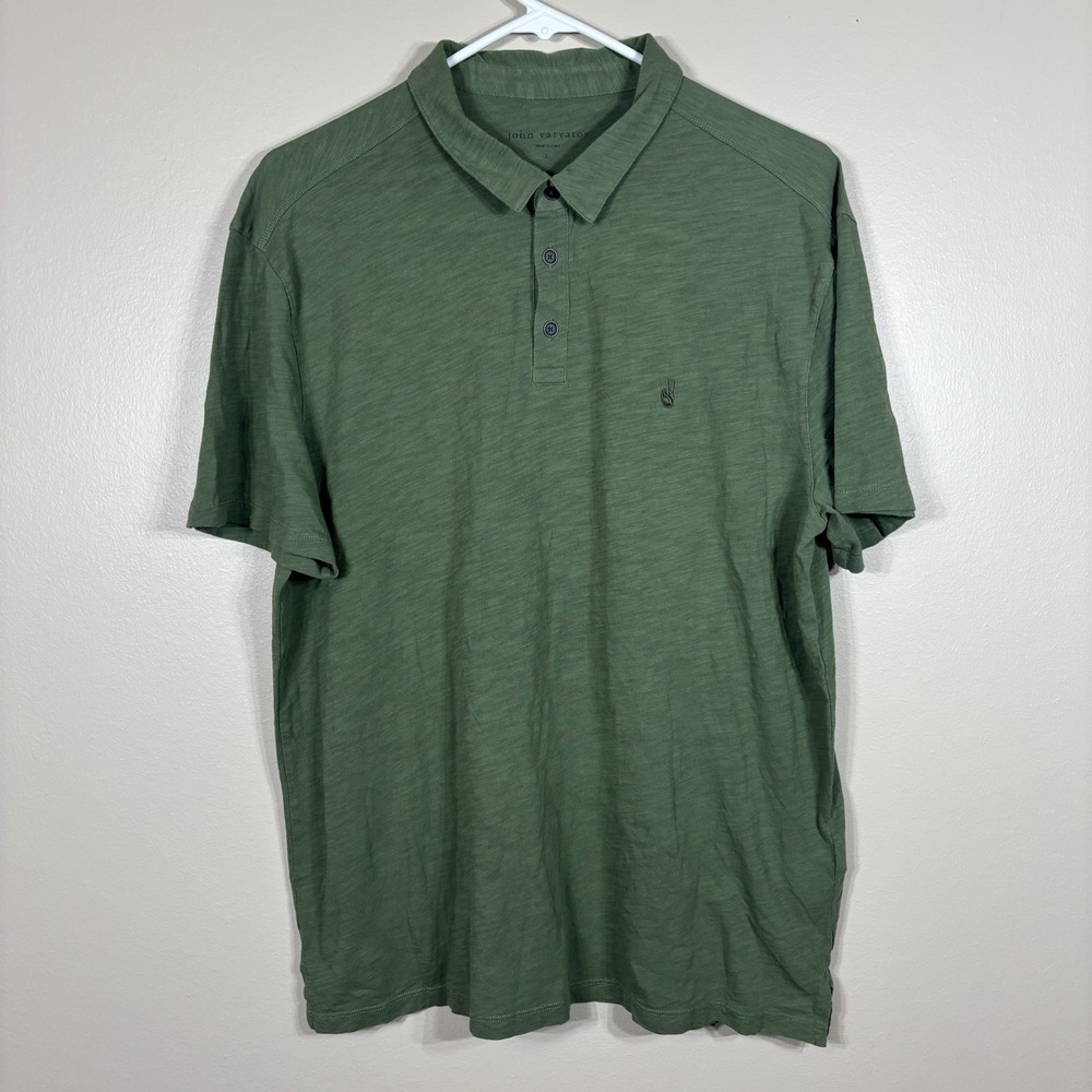 John Varvatos USA Men Green Peace Sign Polo Shirt  L